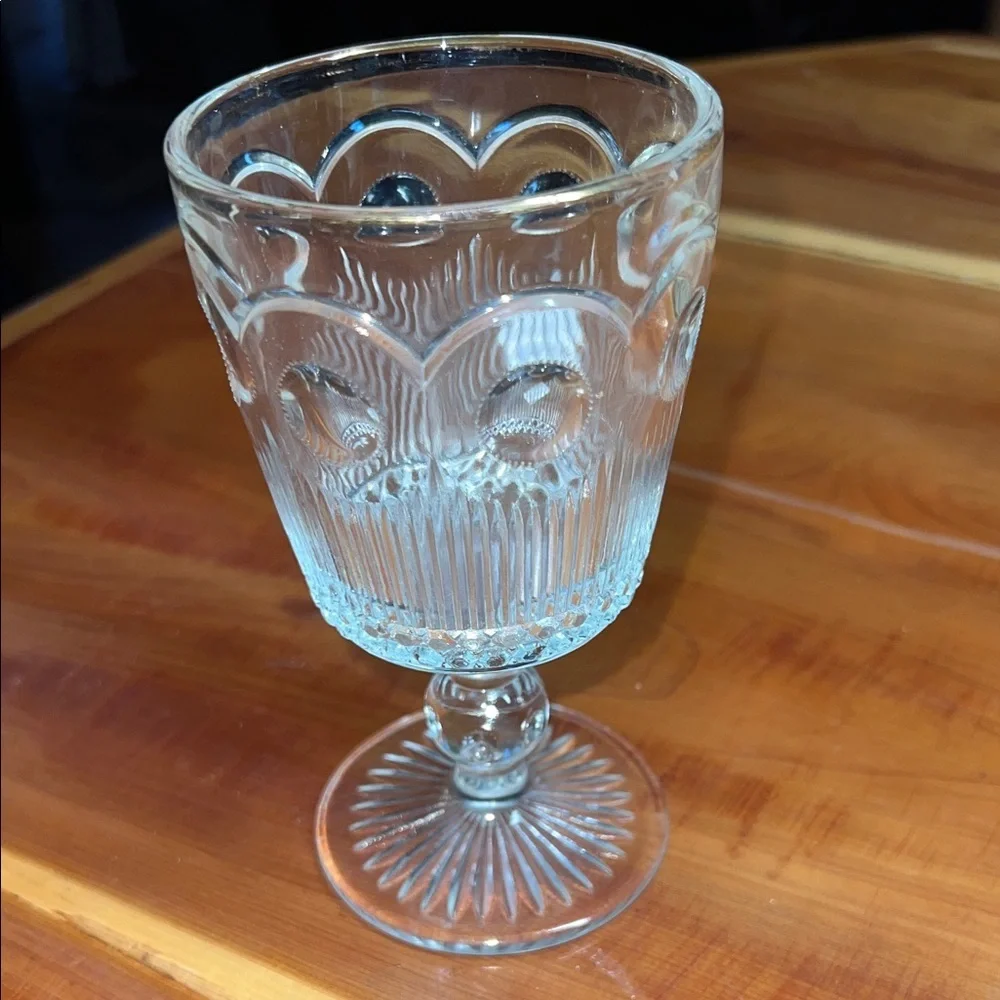 Manhattan US Glass 6” Water Goblet Stemware Jeweled Moon Barware 1 Glass